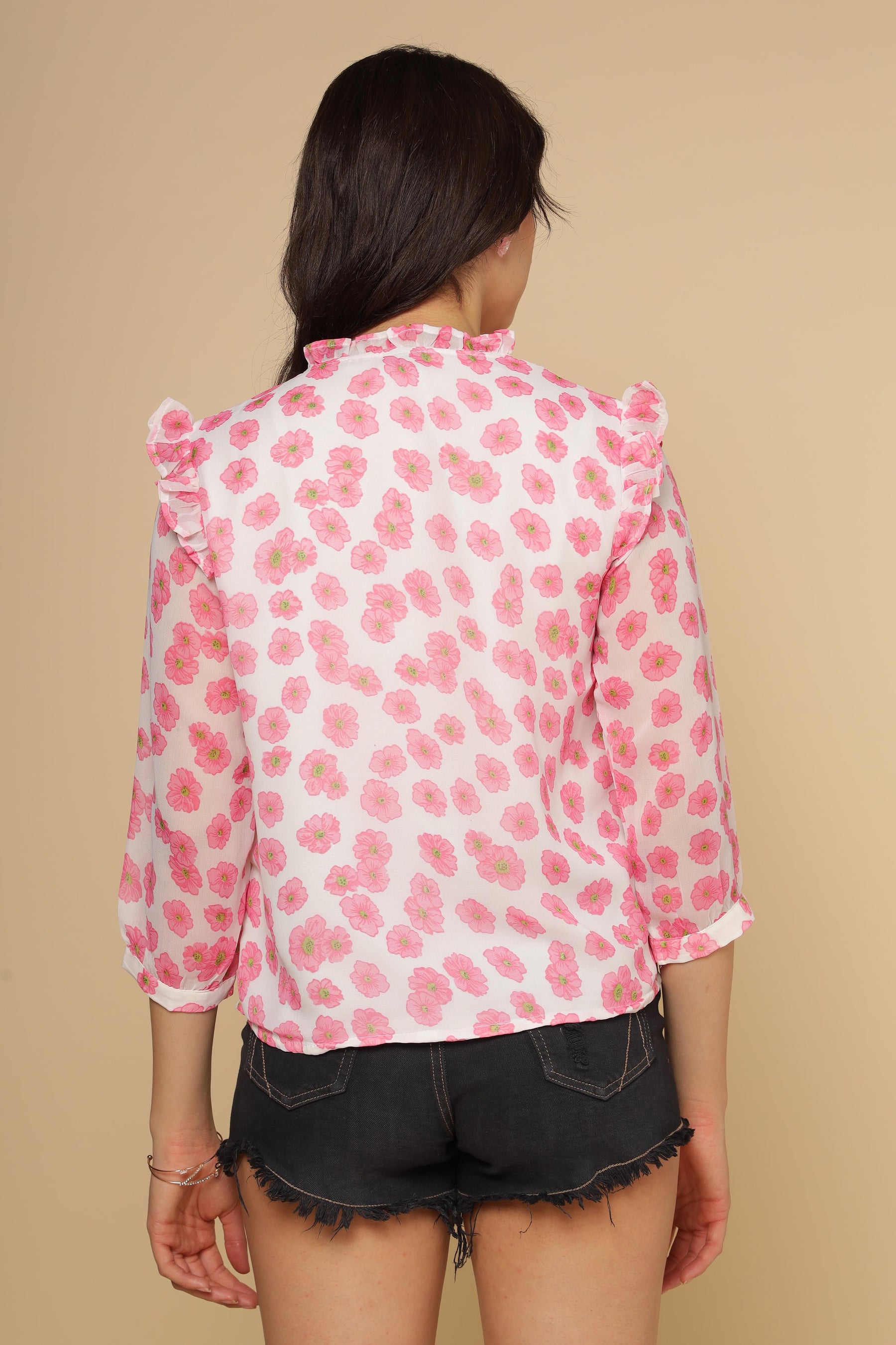 PINK RUFFLE FLORAL TOP