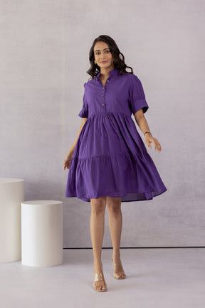 PURPLE COTTON MIDI DRESS