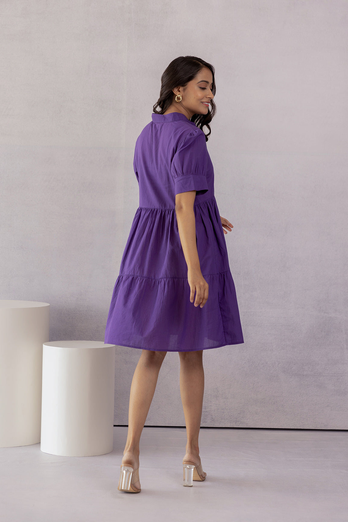 Purple cotton midi dress for a stylish summer look.