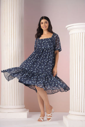 NAVY FLORAL MIDI