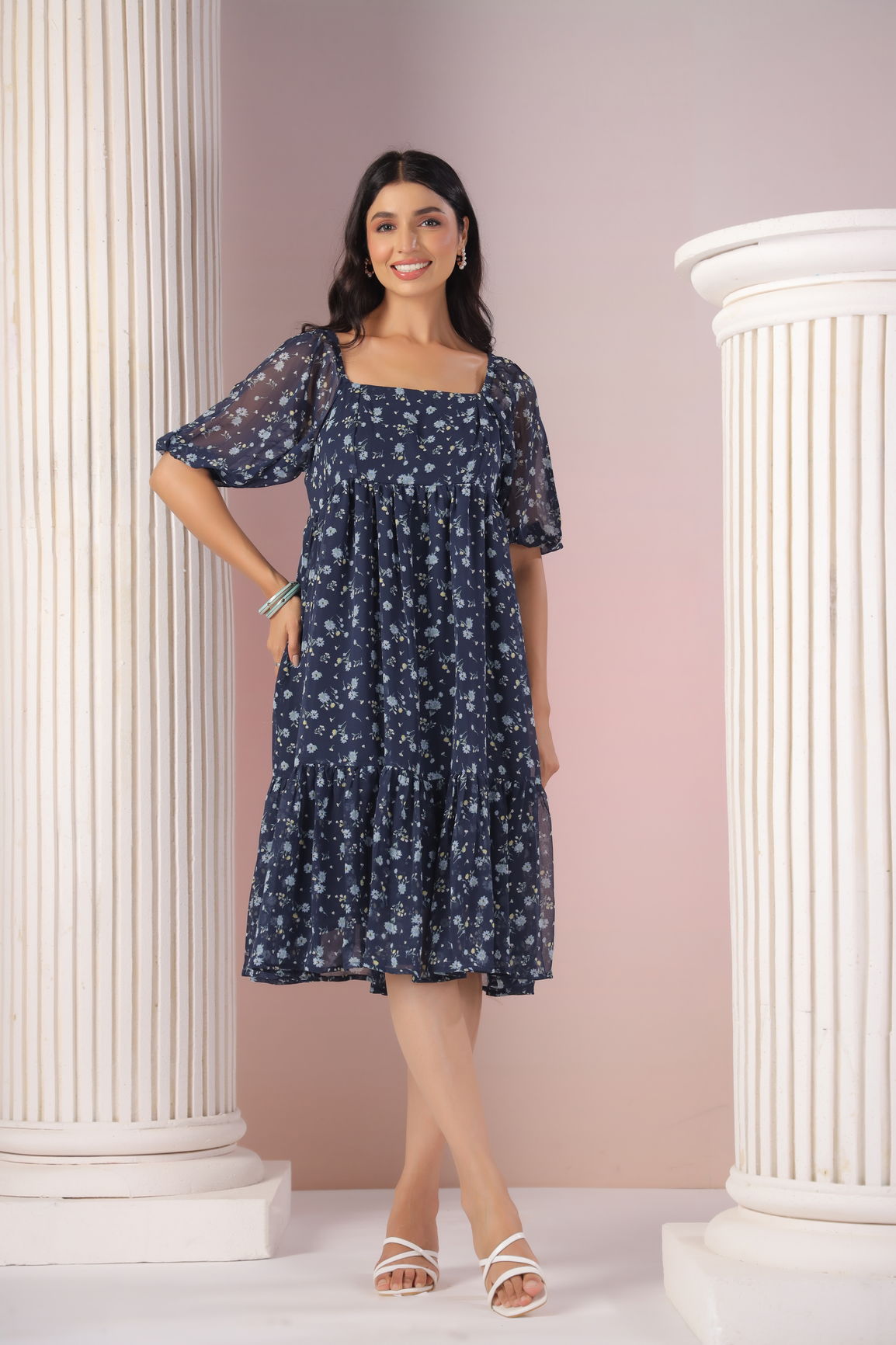 NAVY FLORAL MIDI