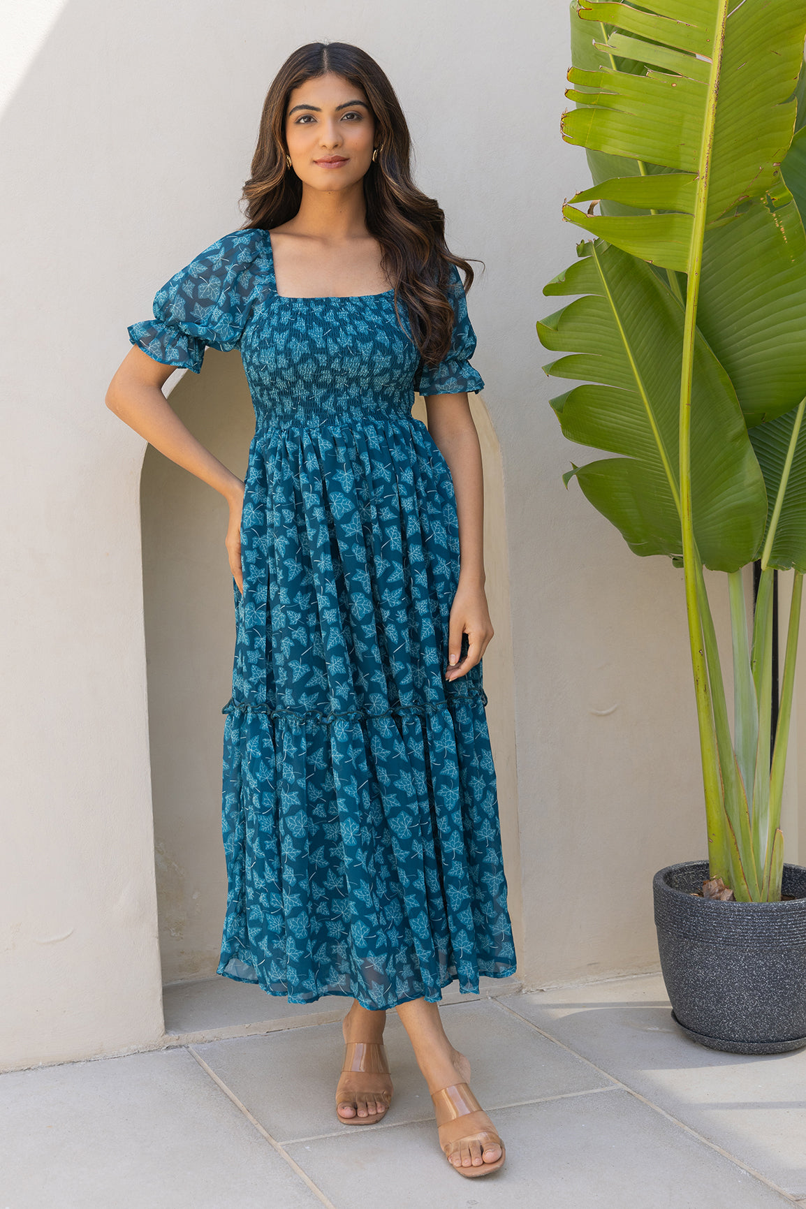 TEAL SMOCKED MAXI