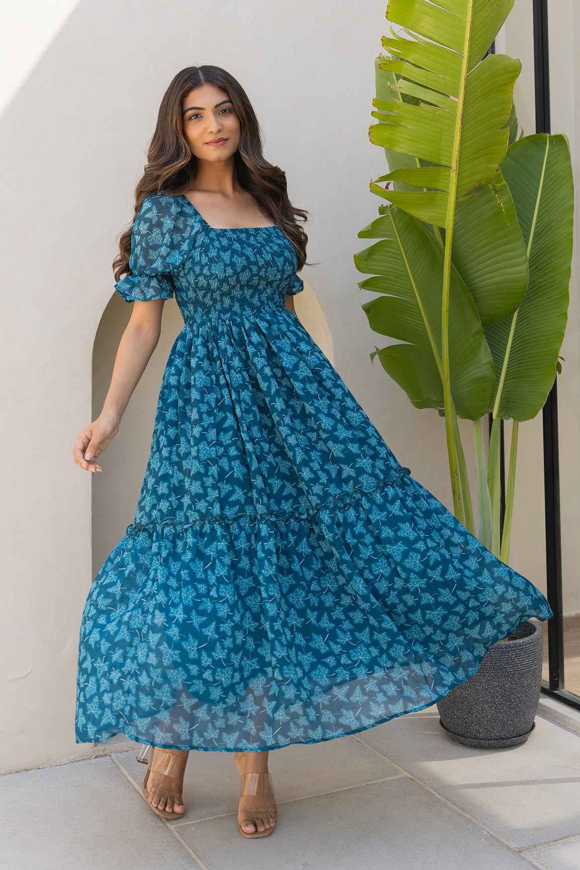 TEAL SMOCKED MAXI