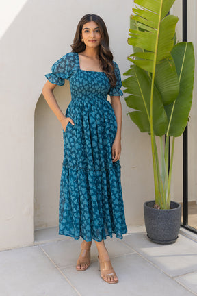 TEAL SMOCKED MAXI