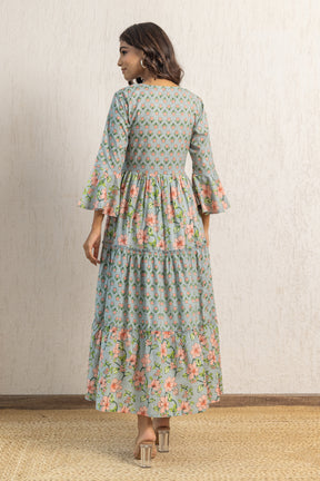 GREEN PRINTED COTTON MAXI