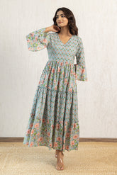 GREEN PRINTED COTTON MAXI