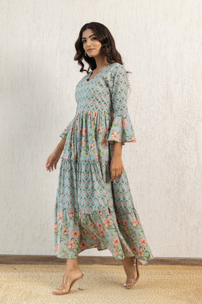 GREEN PRINTED COTTON MAXI