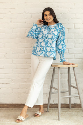 BLUE COTTON SHIRT TOP