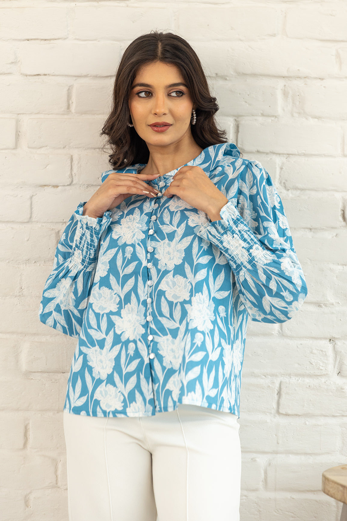 BLUE COTTON SHIRT TOP