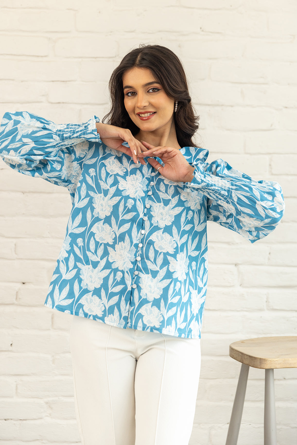 BLUE COTTON SHIRT TOP