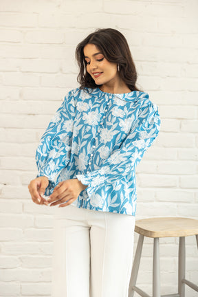 BLUE COTTON SHIRT TOP