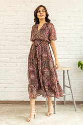 BROWN PAISLEY PRINTED MAXI - POLAGO PLUS