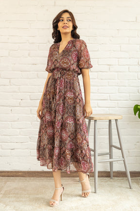 BROWN PAISLEY PRINTED MAXI