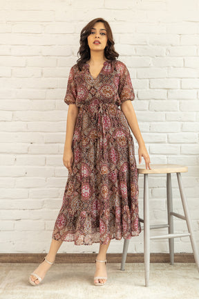 BROWN PAISLEY PRINTED MAXI - POLAGO PLUS