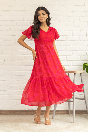 RED CHIFFON MAXI