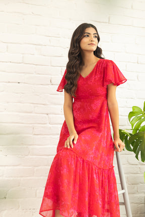 RED CHIFFON MAXI