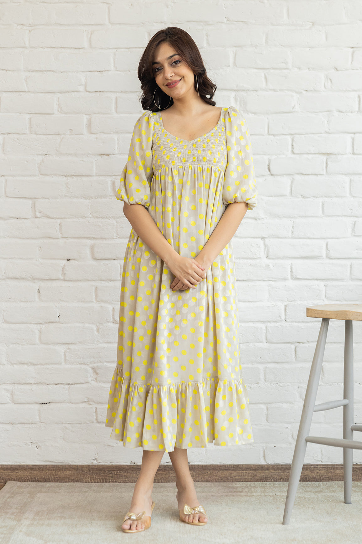 GREY & YELLOW POLKA MAXI