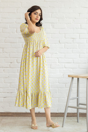 GREY & YELLOW POLKA MAXI