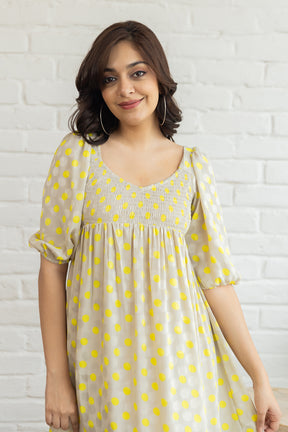 GREY & YELLOW POLKA MAXI