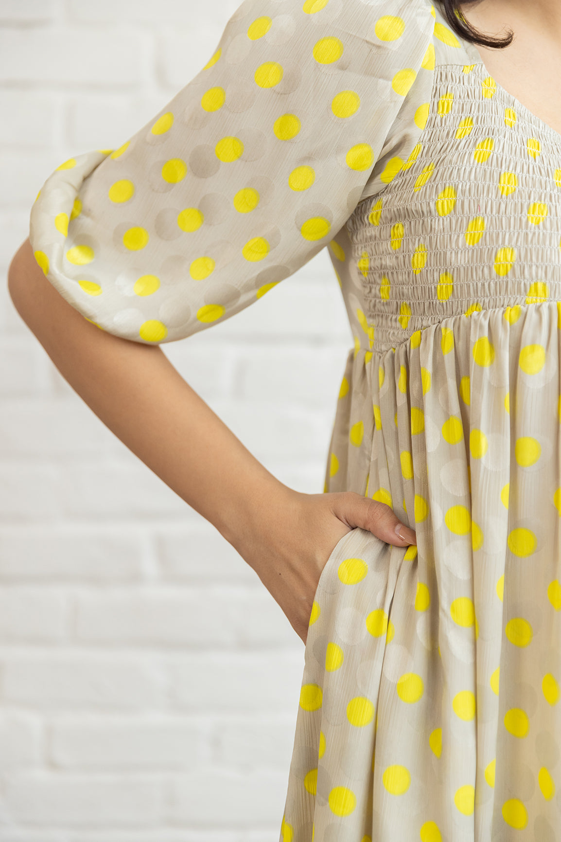 GREY & YELLOW POLKA MAXI