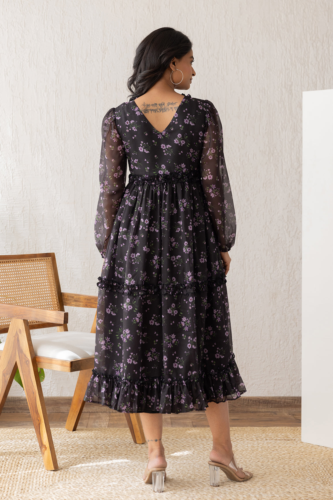 BLACK & LAVENDER CHIFFON MAXI - POLAGO PLUS