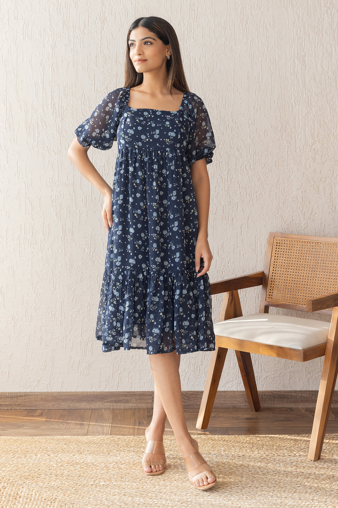 NAVY FLORAL MIDI