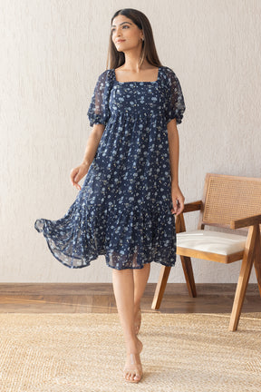 NAVY FLORAL MIDI