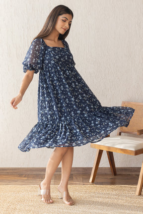 NAVY FLORAL MIDI