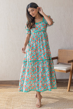 GREEN FLORAL COTTON MAXI