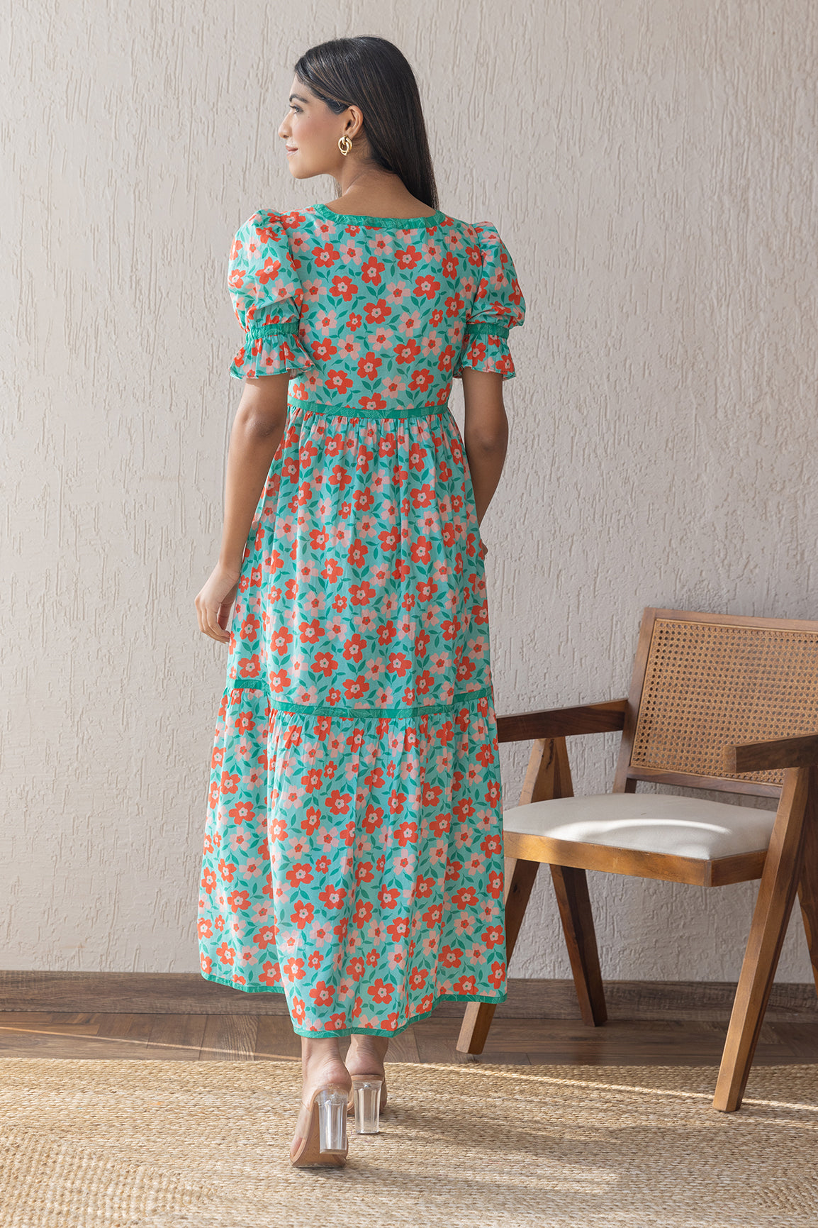 GREEN FLORAL COTTON MAXI