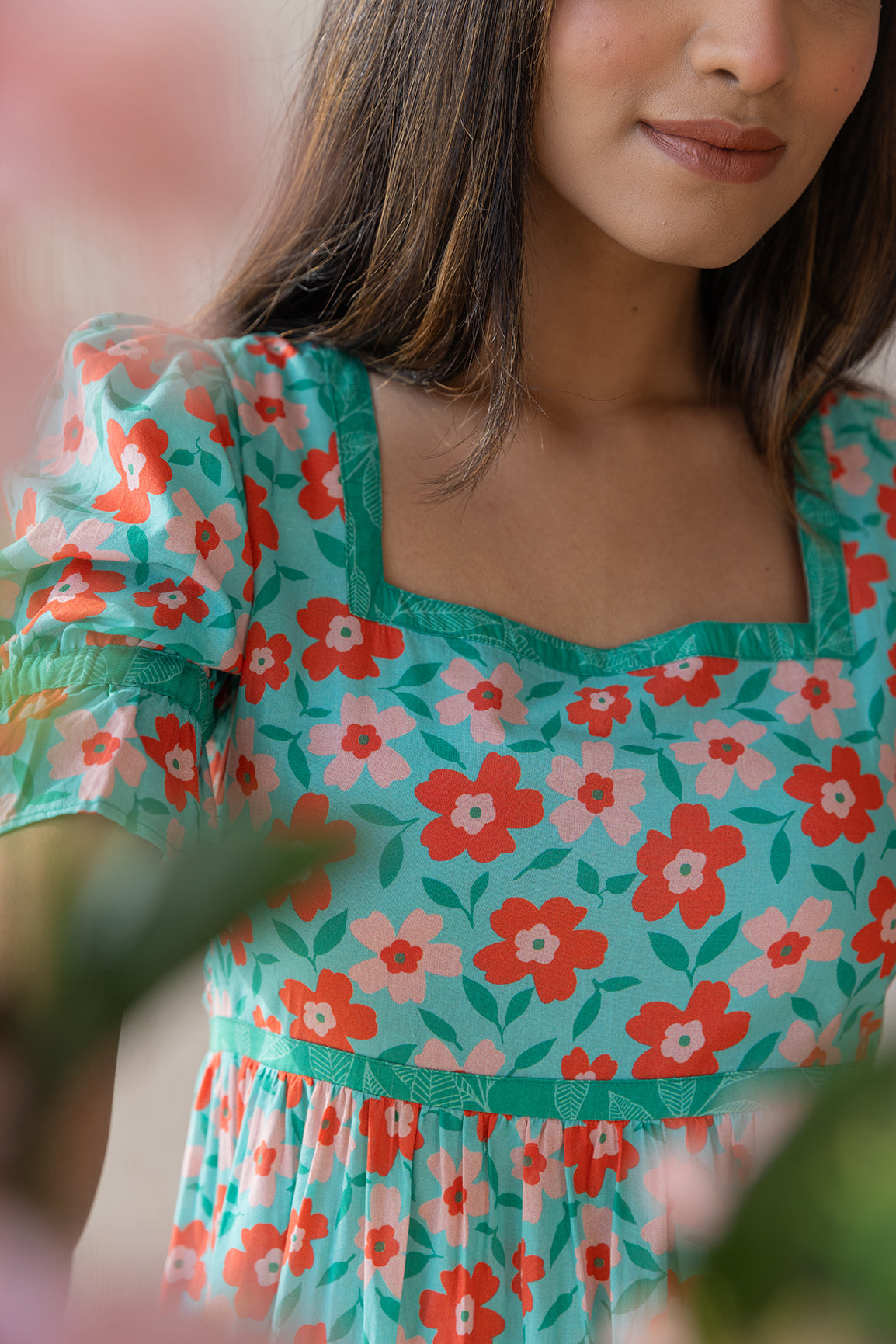 GREEN FLORAL COTTON MAXI