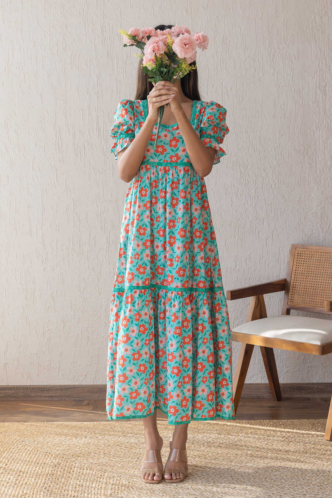 GREEN FLORAL COTTON MAXI