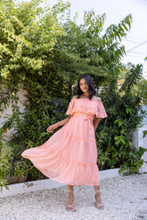 OFF-SHOULDER CHIFFON MAXI